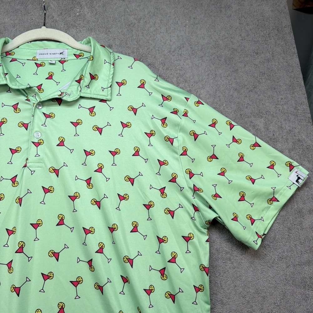 Martini Print Polo Shirt Green Cocktail‎ Party Golf Casual Men's XL